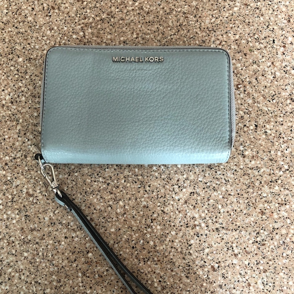 Authentic MK large double zipper wallet ice blue